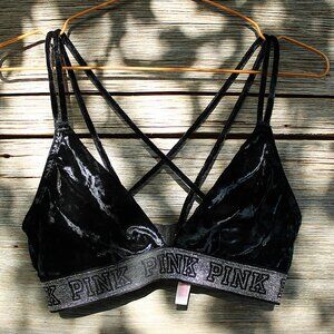 'PINK Victoria's Secret' velour black silver criss cross straps adjustable bra